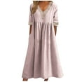 thumbnail image 1 of Summer Dress Saving! Dresses for Women Summer New Solid Short-sleeved Lace V-neck Waistline Hem Dress Pink S, 1 of 5