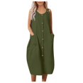 thumbnail image 1 of Summer Dress Saving! Jerdar Dress for Women Solid Leisure Pockets Button Cotton Linen Round-Neck Sleeveless Dress Army Green XXL, 1 of 5