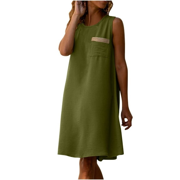 Summer Dress Saving! Jerdar Women Plus Size Dress Casual Printed Round-Neck Short Sleeve Loose Knee-Length Dress Army Green XL