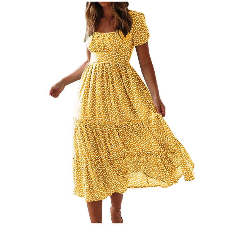yellow flowy dress Pastel Yellow Mini Dress with V-Neckline, Flared Sleeves, Ruffle Edges & Adjustable Waist Tie Zora Dress by EASY CLOTHES Size S-M