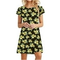 thumbnail image 1 of Summer Dress Saving! Women Casual Mini Dresses Ruffle Short Sleeve Cute Round Neck Flowy Dress with Pockets Yellow M, 1 of 5