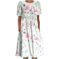 thumbnail image 1 of Summer Dress Saving! Women's Casual Plus Size Bohemian Print Short Sleeve Beach Dress Knee Length Dress Hot Pink L, 1 of 5