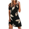 thumbnail image 1 of Summer Dress Saving! Women's Casual Plus Size Casual Slimming Draw Back Printed Short Sleeves Cold Shoulder Dress Black M, 1 of 5