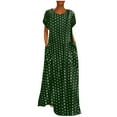 thumbnail image 1 of Summer Dress Saving! Women's Casual Plus Size Dress Loose Short Sleeve Holiday Pockets Polka Dot Print Maxi Dresses Green 4XL, 1 of 5