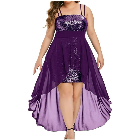 Summer Dress Saving! Women's Casual Plus Size Sexy Sling Deep Sequin Loose Evening Dresses Leisure Dress Purple L