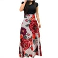 thumbnail image 1 of Summer Dress Saving! Women's Casual Plus Size Short Sleeve Floral Boho Printing Long Dress Leisure Dress Red L, 1 of 4