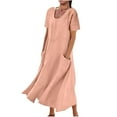 thumbnail image 1 of Summer Dress Saving! Women's Casual Plus Size Short Sleeve Solid Soft Leisure Long Dress Pink XL, 1 of 5