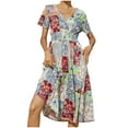 thumbnail image 1 of Summer Dress Saving! Women's Casual Plus Size Summer Casual Short Sleeve V-Neck Floral Leisure Slim Dress Multicolor M, 1 of 5