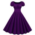 thumbnail image 1 of Summer Dress Saving! Women's Casual Solid Color Short Sleeve Square Neck Knee Length Leisure Dress Purple L, 1 of 4