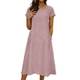 thumbnail image 1 of Summer Dress Sevevn Women's Casual Cotton Linen Short Sleeve Midi Dress Solid Color Loose Fit Dress with Pockets Purple 2XL, 1 of 8