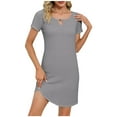 thumbnail image 1 of Summer Dress Sevevn Women's Fashion Solid Color Hollow Neckline Buckle Short Sleeve Round Neck Dress, 1 of 7