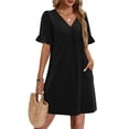 thumbnail image 1 of Summer Dress Sevevn Women's Summer Solid Color V-Neck Dress With Pockets And Ruffle Short Sleeved Skirt, 1 of 9