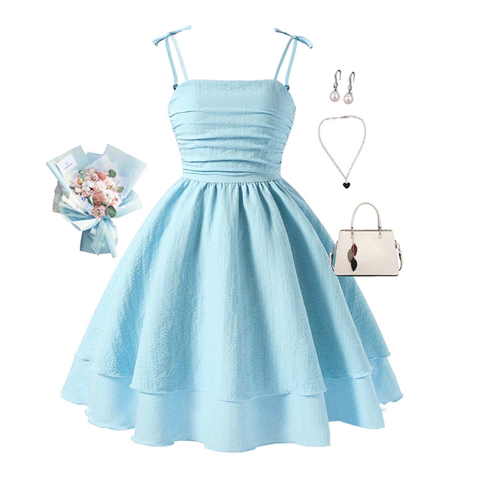 cute blue dresses for tweens YUNLIUU Summer Dress Teen Girls Blue Dress for Girls with Bow Knot Sweet Sleeveless Girls Sundress Little Girl Dresses 12 Years, Girl's