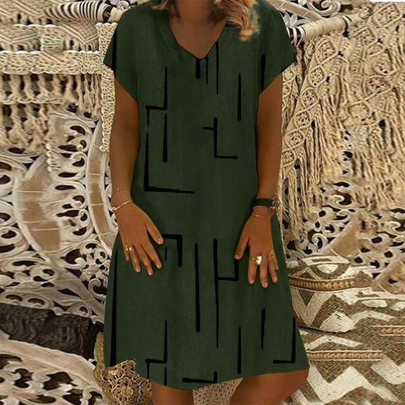 Summer Dress For Women Plus Size Short Sleeve V-neck Stripe Patchwork Casual Loose Sundress Women Trendy Daily Party Beach Vacation Summer Fashion Mini Dress