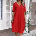 thumbnail image 1 of Summer Dress Women's Dress Lightweight V Neck Beach Dress Half Sleeve Midi Dress Loose Knee Length Buttons Dress With Pockets Teenager Casual Dresses Dresses Casual Travel Dresses for Women Womens, 1 of 3