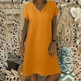 thumbnail image 1 of Summer Dress Women's Linen Dresses Casual V Neck Midi Dress Short Sleeve A Line Dress Beach Dress Without Accessories Ladies Causal Dresses Petite Dresses for Women Casual Long Sleeve Loose Plain, 1 of 5