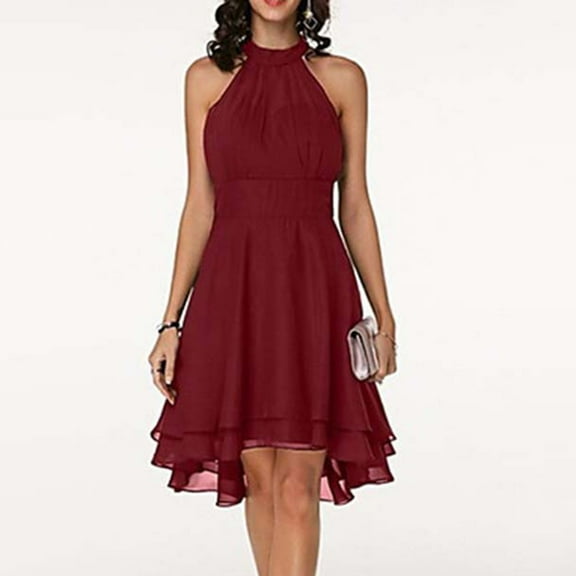 Summer Dress Women's Summer Fashion Round Neck Sleeveless Chiffon Double Layer Ruffles Pencil Dress Cotton Dresses for Women 2024