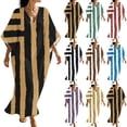 thumbnail image 1 of Summer Dress Women's V-Neck Striped Print Three-Quarter Sleeve Maxi Dress With Side Slits Bohemian Flowy Brown Xxl, 1 of 7