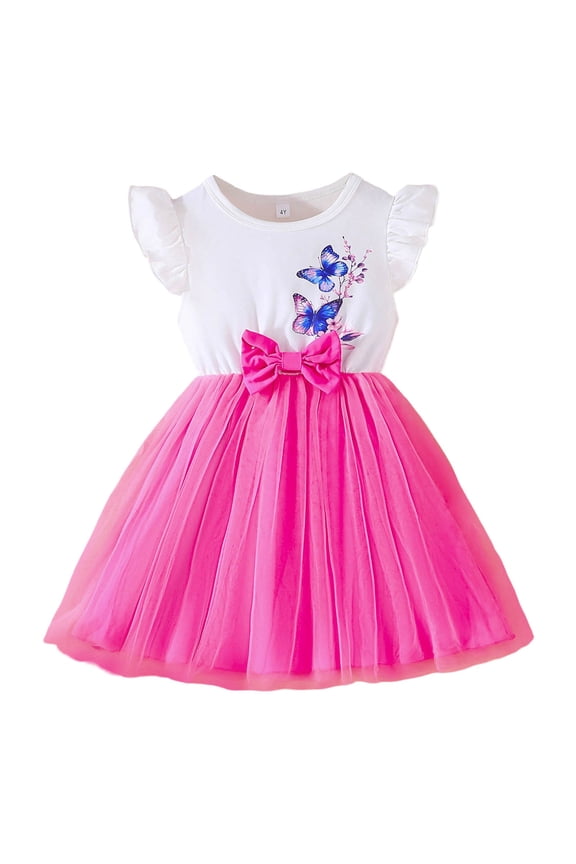Summer Dress for Girls Toddler Baby Doll Dress Ruffle Dress Princess Dress Easter Dresses Sundress #Hot Pink 3-4 Years