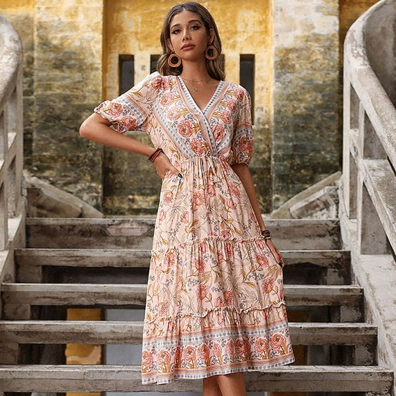 Summer Dress for Women 2024 Plus Size Printed Temperament Dress