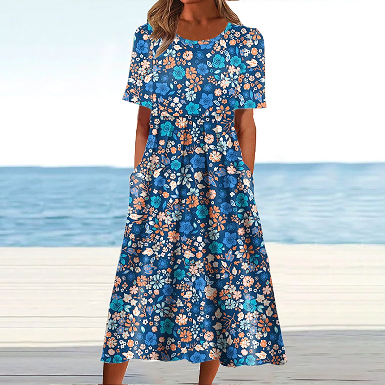 Buy ZANZEA Women O-neck Half Sleeve Floral Print Dress Summer Casual
