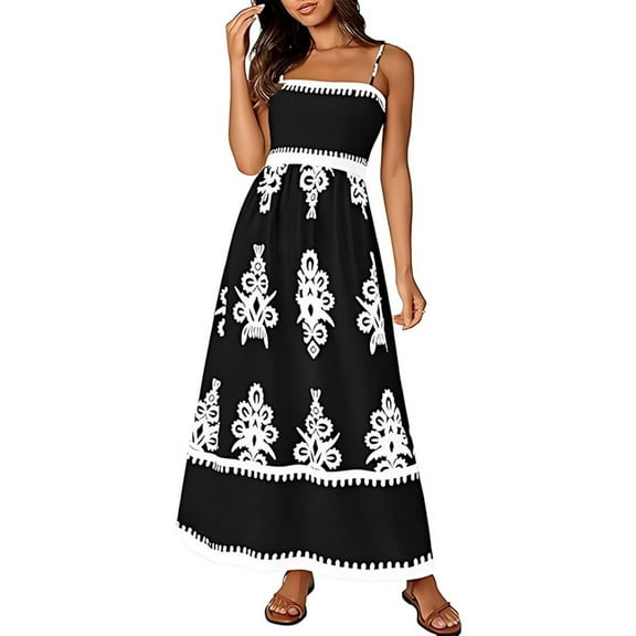 Summer Dress for Women 2025 Floral Sundress Spaghetti Strap Flowy Beach Vacation Boho Maxi Dresses
