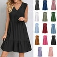 thumbnail image 1 of Summer Dress for Women 2025 Spring And V-Neck Loose Solid Pleated High Waist Lace Dress, 1 of 6