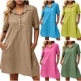 thumbnail image 1 of Summer Dress for Women Collared Short Sleeve Half Button Down Loose Casual Solid Dress with Pockets, 1 of 7