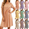 thumbnail image 1 of Summer Dress for Women Fashion Striped Short Sleeve Casual Round-Neck Mini Dress, 1 of 8