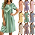 thumbnail image 1 of Summer Dress for Women Fashion Striped Short Sleeve Casual Round-Neck Mini Dress, 1 of 8