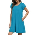 thumbnail image 1 of Summer Dress for Women Round Neck Petal Sleeve Shirt Dress Solid Color Casual Loose A Line Flowy Mini Dress with Pockets, 1 of 5