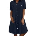 thumbnail image 1 of Summer Dress for Women Trendy Button Down Shirt Dress Faux Denim Jean Short Sleeve Casual Dress with Pockets (XL, Dark Blue), 1 of 8
