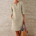 thumbnail image 1 of Summer Dress for Women Women'S Round Neck Knee-Length Linen Dress Boho Casual Loose Dress With Buttons Dresses Cotton Khaki 2Xl, 1 of 6