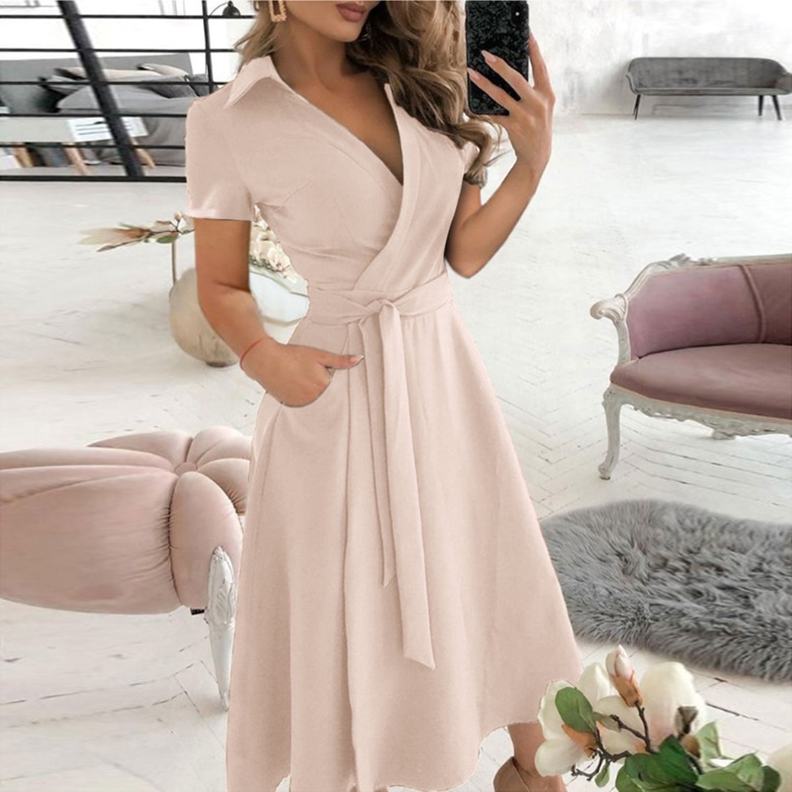 Clearance Sale】Silk Yarn-dyed Jacquard V-neck High Waist Slim Pleated Dress  Summer Short Sleeve High Quality Dresses Women A171 - AliExpress