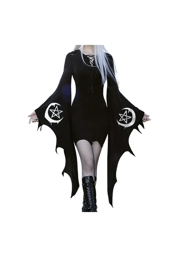 Summer Dresses Fashion Vintage Flared Sleeve Dress Gothic Dress Performance Womens Dress White XXXL