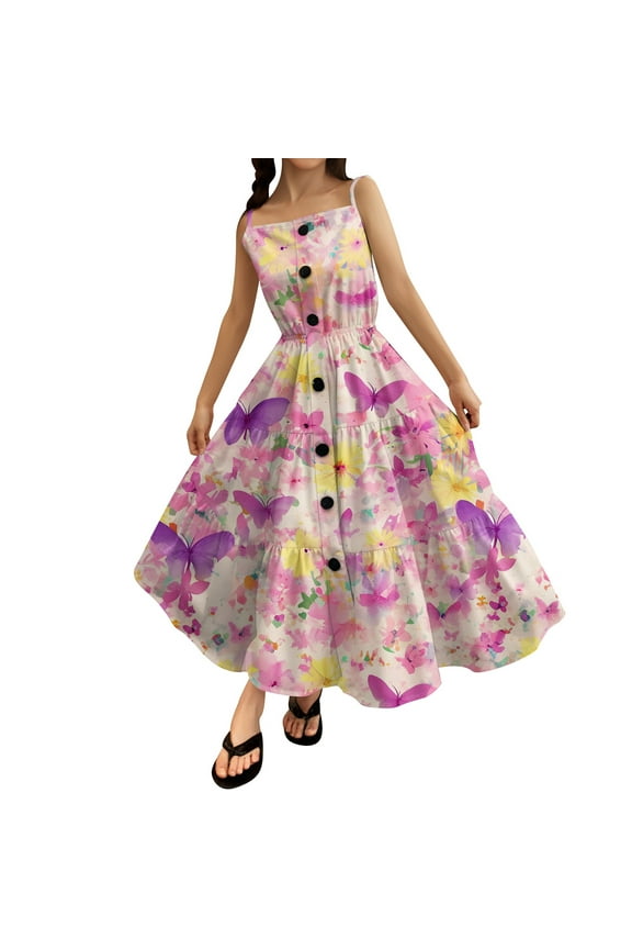 Summer Dresses For Girls 12-13 Years Enlifety Girls Summer Casual Dress Tiered Dresses Spaghetti Straps Twirl Swing Size 6 14T Light Pink