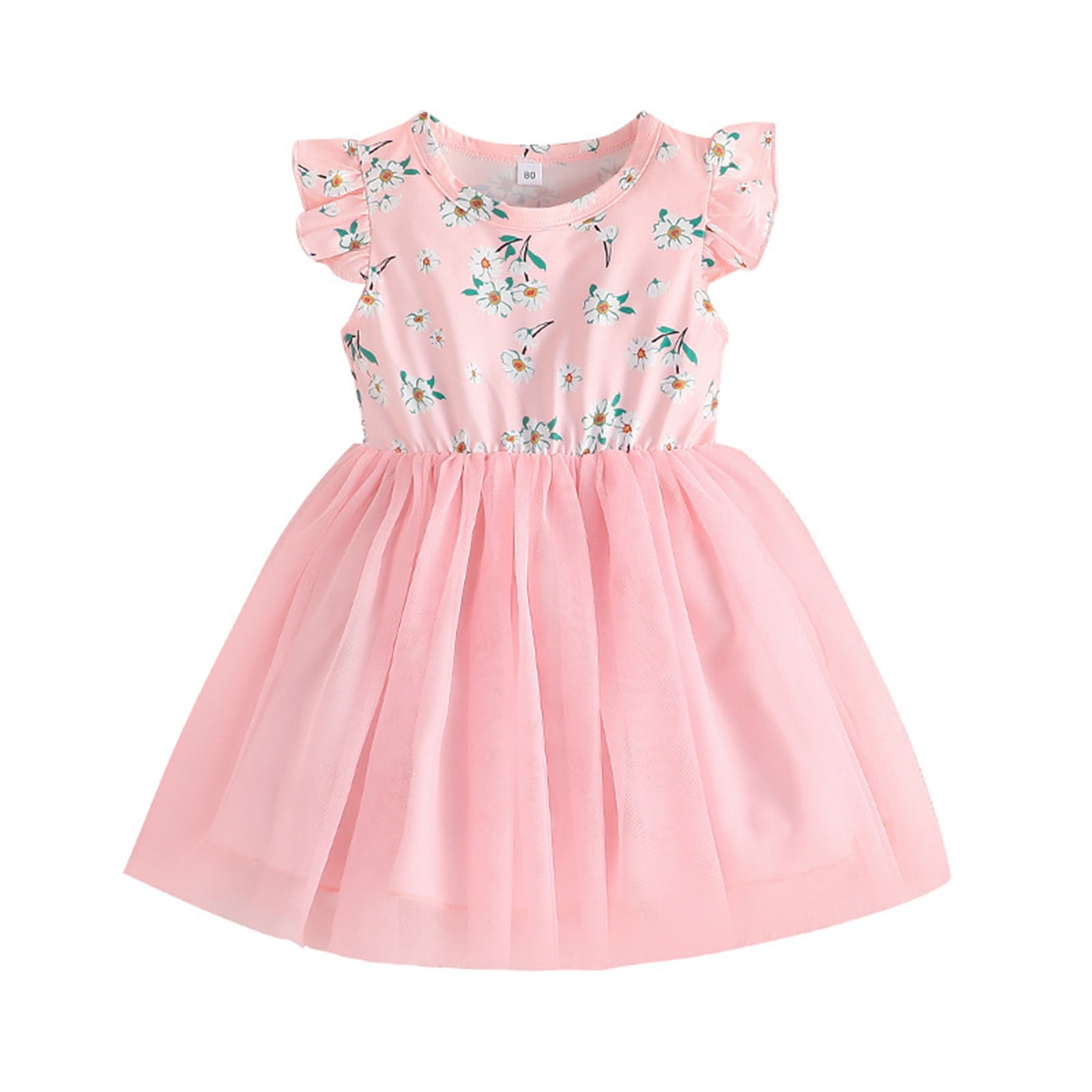 Summer Dresses For Girls 2024 Toddler Fly Sleeve Floral Prints Tulle ...