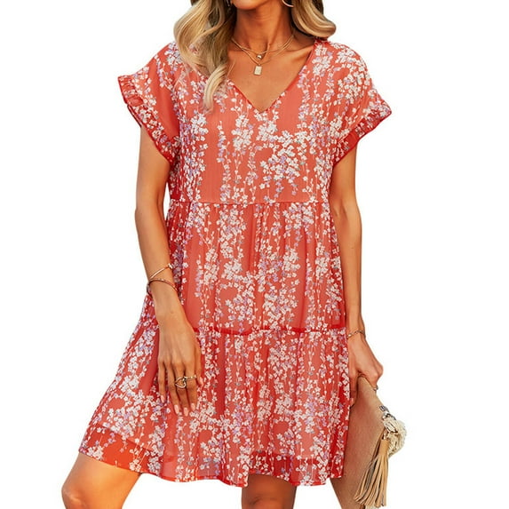Summer Dresses For Women 2022 Floral Print Womens Dresses Plus Size Ruffle Sleeves Sundresses Alsol Lamesa