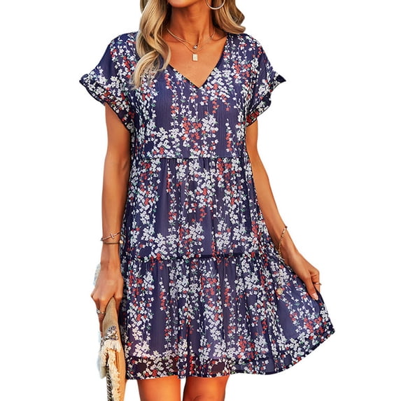 Summer Dresses For Women 2022 Floral Print Womens Dresses Plus Size Ruffle Sleeves Sundresses Alsol Lamesa
