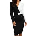 thumbnail image 1 of Summer Dresses For Women 2023 Long Sleeve V-Neck Knee-High Dress Fashion Sexy Women Patchwork Turn V-Neck Long Sleeve Mini Work Formal Dress, 1 of 6