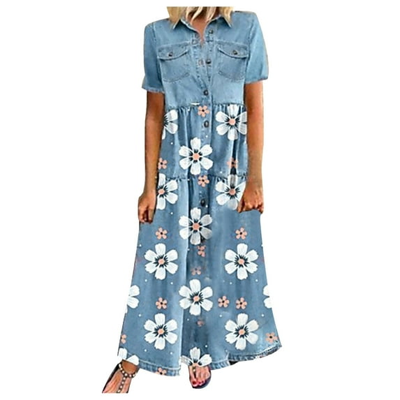 Summer Dresses For Women 2023 Maxi Casual Multi-Button Denim Skirt Multi-Pocket Denim Skirt Graduation Dress For Women