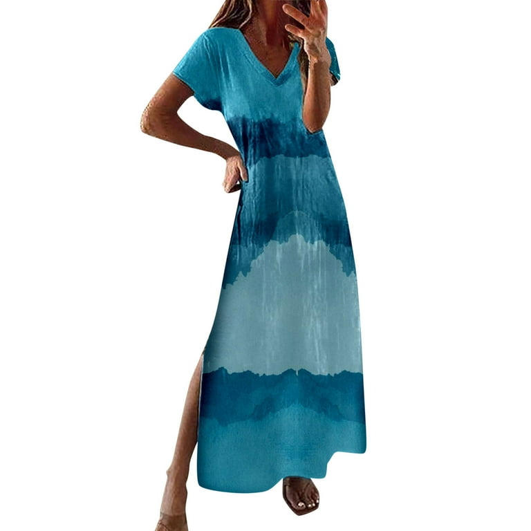Women's Tie-Dye Short-Sleeved V-Neck Dress Women's Tie-Dye Short-Sleeved V-Neck Dress