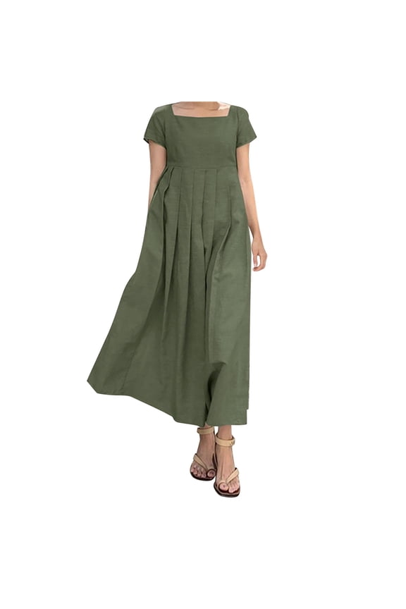Summer Dresses For Women 2023 Solid Color Short Sleeve Loose Cotton Swing Dress Womens