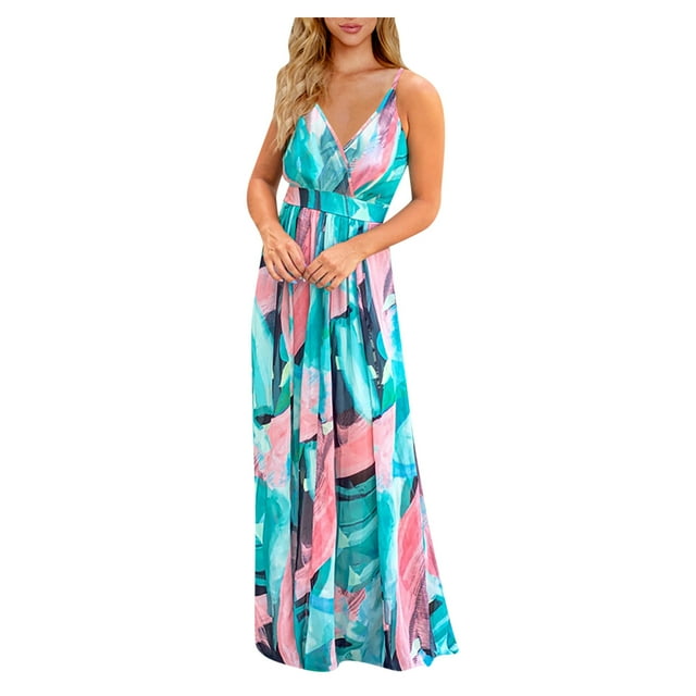 Summer Dresses For Women 2024 Plus Size Floral Sexy Backless Evening Party Beach Long Maxi 6566