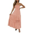 thumbnail image 1 of Summer Dresses For Women 2024 Vacation Fashion Bohemian Strapless Off Shoulder Lace Trim Backless Flowy A Line Beach Long Maxi Dress, 1 of 6