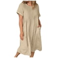 thumbnail image 1 of Summer Dresses For Women 2024 Vacation Summer Dress Casual Crew Neck Mid Length Dress Short Sleeve A Line Dress Beach Dress Maxi Dress, 1 of 8