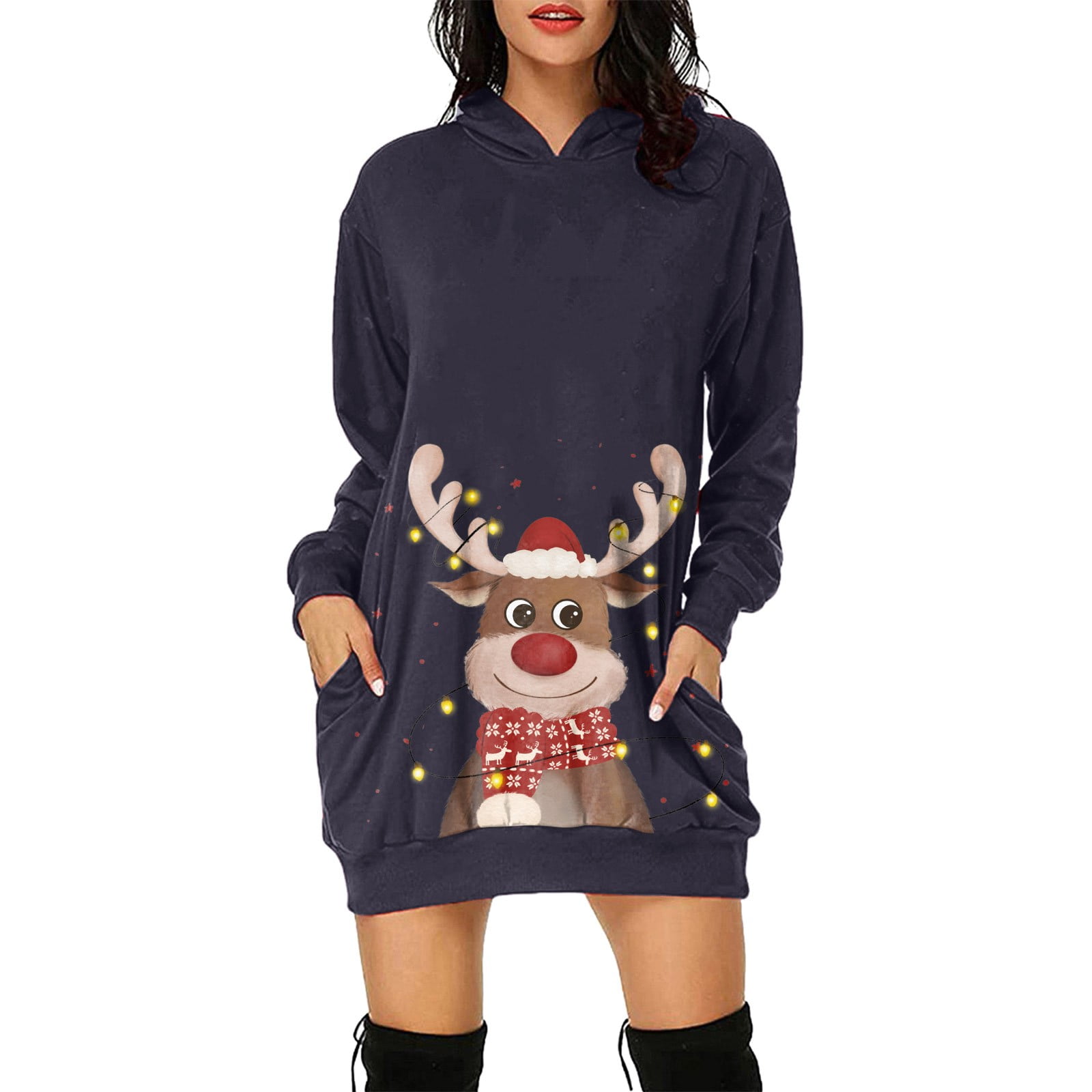 Petite Summer Dresses For Women Women s Christmas Dress Merry Christmas Hoodie Dress Women s Christmas Jumper Christmas Dresses Hoodie Christmas Jumper Reindeer Print Hoodie Dress Walmart