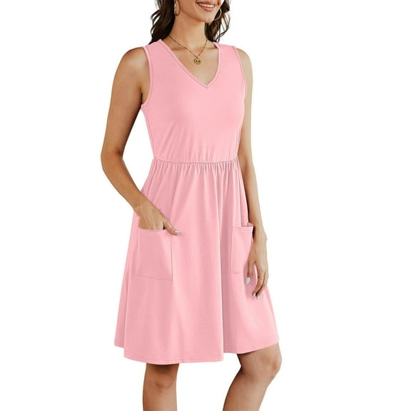 Summer Dresses For Women 2025 Sevevn Fashion Women's Casual Comfortable Solid Sleeveless V-Neck Pocket Dress