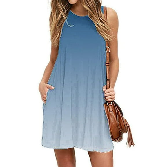 Summer Dresses For Women 2025 Sevevn Women Fashion Summer Casual Sleeveless Round-Neck Printing Dress Loose Dress Flowy Dresses For Women