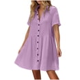 thumbnail image 1 of Summer Dresses For Women 2025 Sevevn Women's Casual Short Sleeve Button Down Mini Shirt Dress Cotton Linen Babydoll Tunic Loose Beach Dress, 1 of 8
